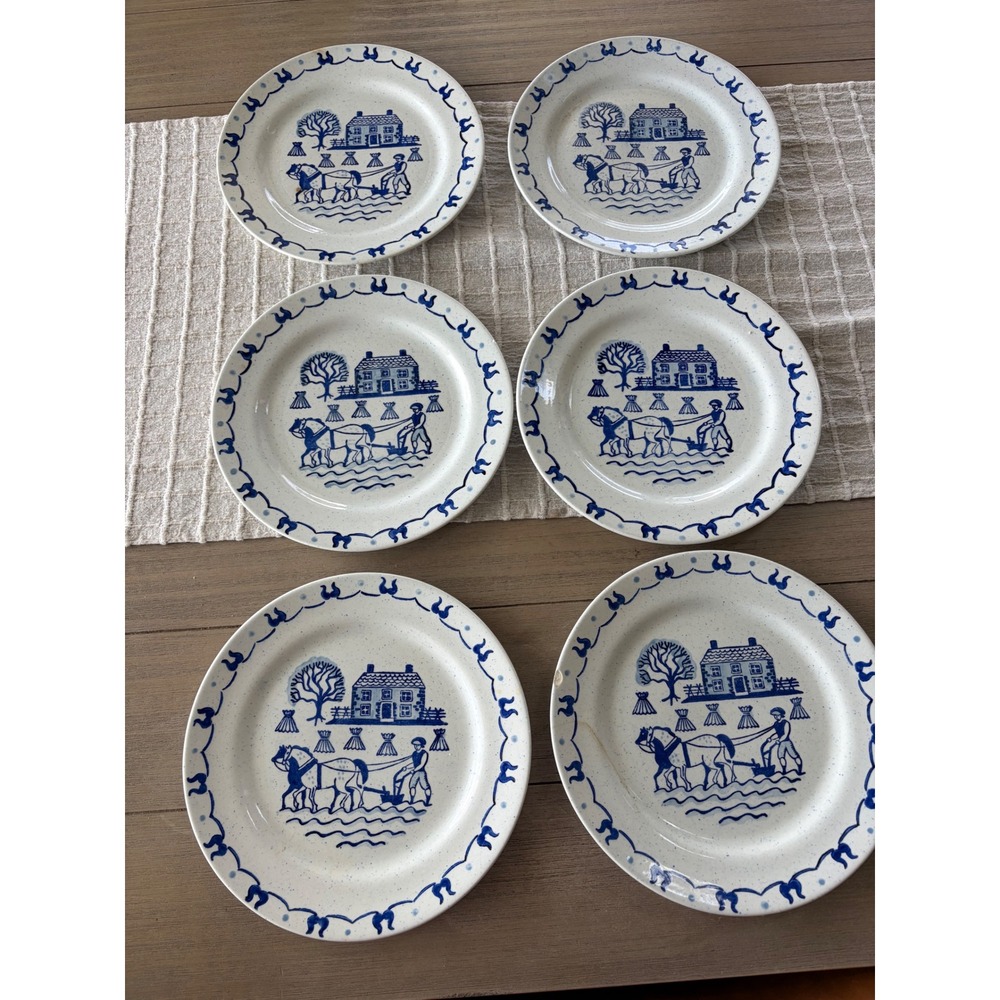 Vintage Metlox Poppytrail Provincial Blue Dinner Plates Set of 6 Farmhouse 9.5in